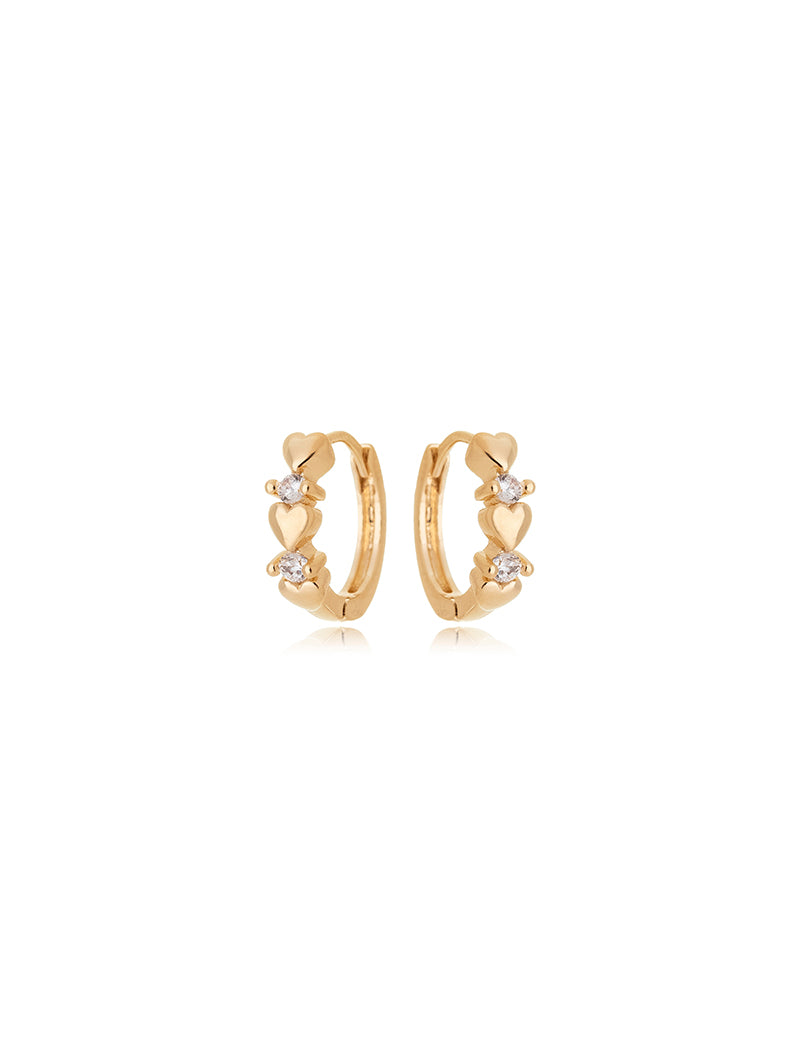 Brinco Argola Teen Click Coração Banho Ouro 18K Zircônia