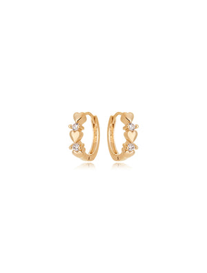 Brinco Argola Teen Click Coração Banho Ouro 18K Zircônia