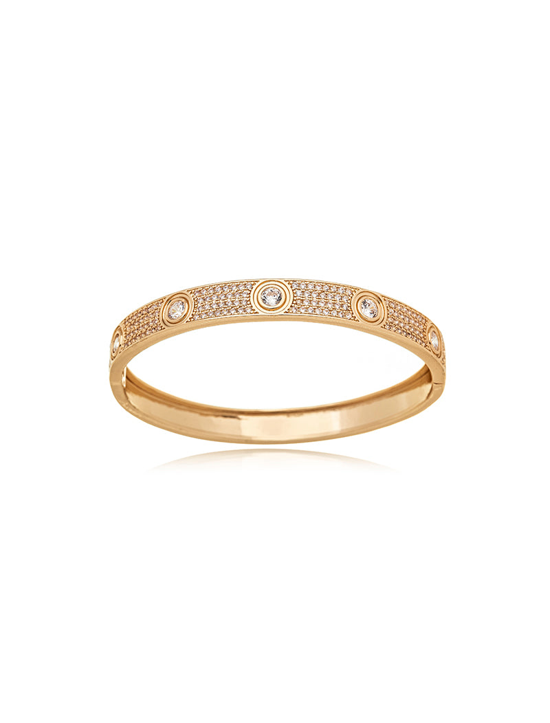 Pulseira Bracelete Meio Cravejado Banho Ouro 18k Zircônia
