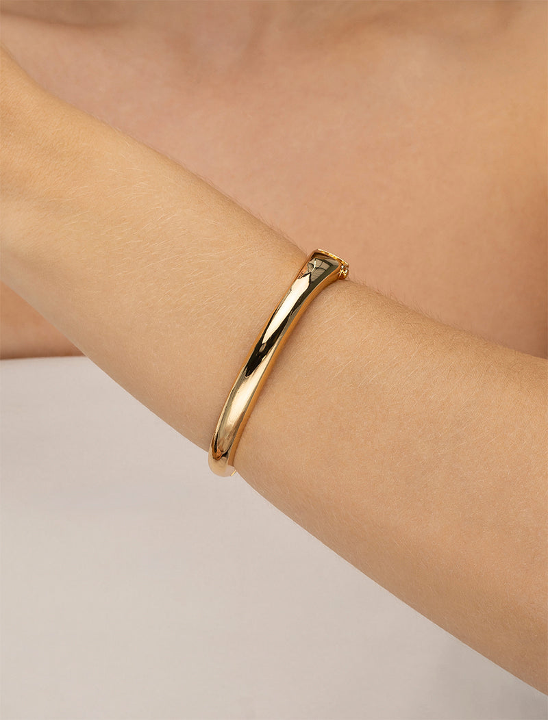 Pulseira Bracelete Liso Abaulado Banho Dourado