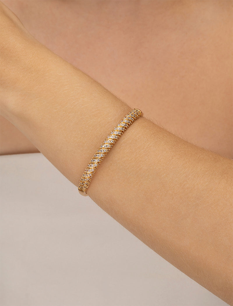 Pulseira Bracelete Fileiras Cravejadas Banho Dourado Zircônias