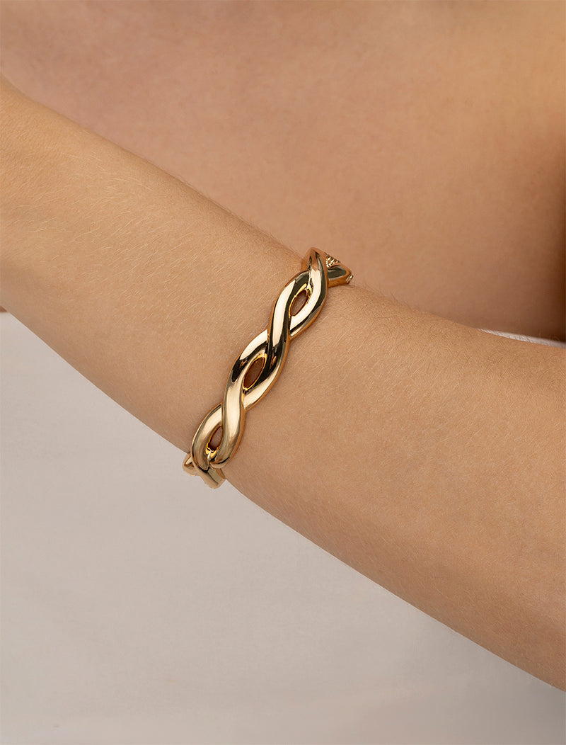Pulseira Bracelete Liso Trançado Banho Ouro 18k