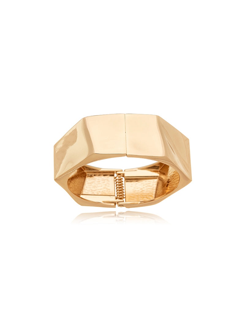 Pulseira Bracelete Largo Facetado Liso Banho Dourado