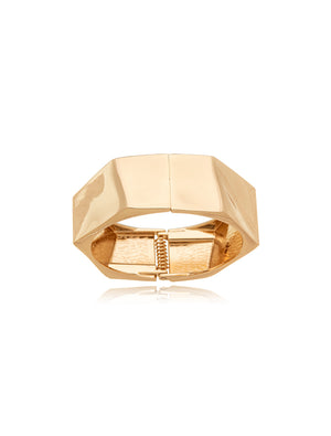 Pulseira Bracelete Largo Facetado Liso Banho Dourado