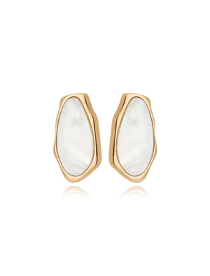 Brinco Oval Orgânico Banho Ouro 18K Madrepérola