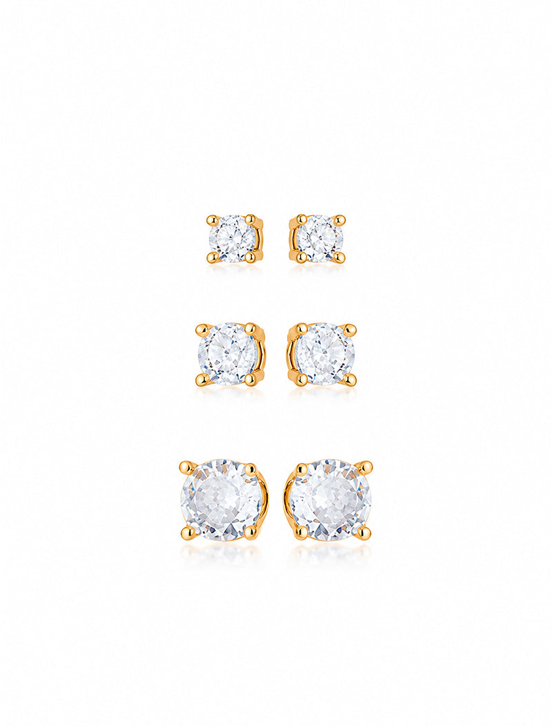 Brinco Trio Pontos De Luz Banho Ouro 18k Zircônias