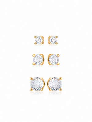 Brinco Trio Pontos De Luz Banho Ouro 18k Zircônias