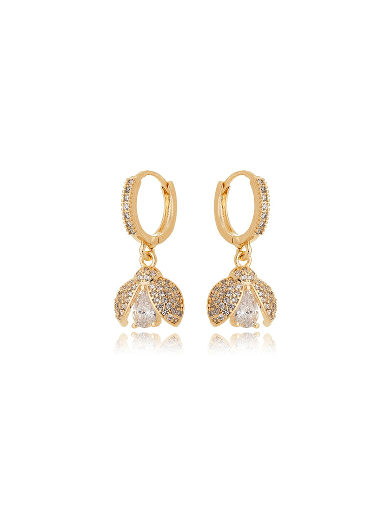 Brinco Argola Joaninha Cravejada Banho Ouro 18K Zircônia