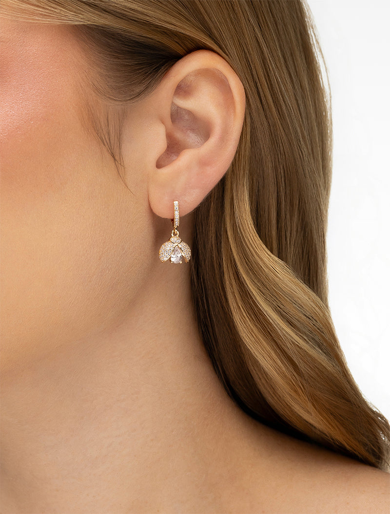 Brinco Argola Joaninha Cravejada Banho Ouro 18K Zircônia