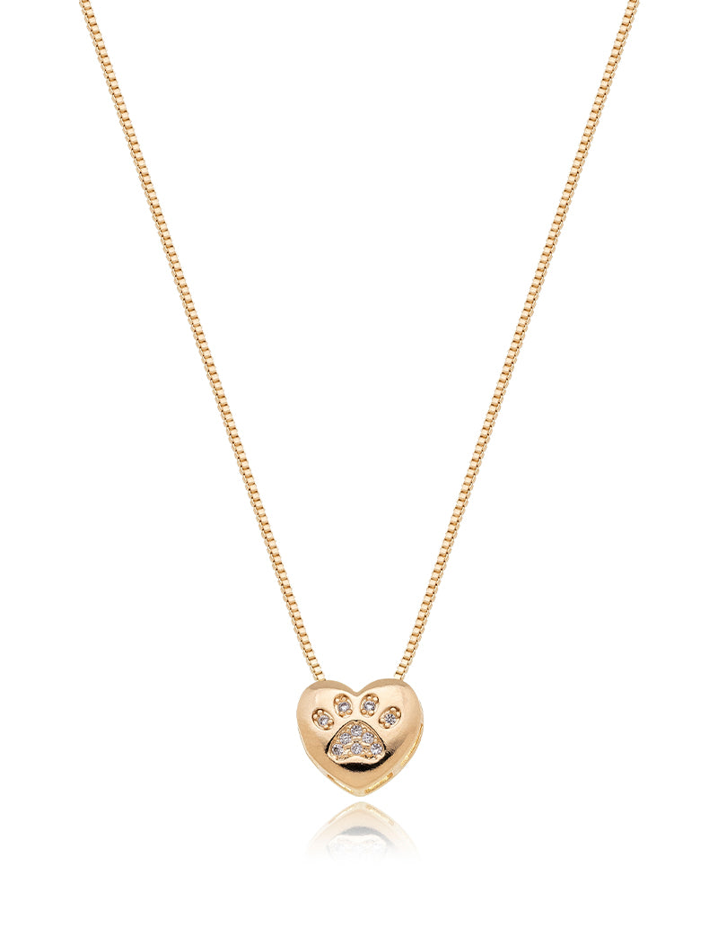 Colar Coração Patinha Cravejada Banho Ouro 18k