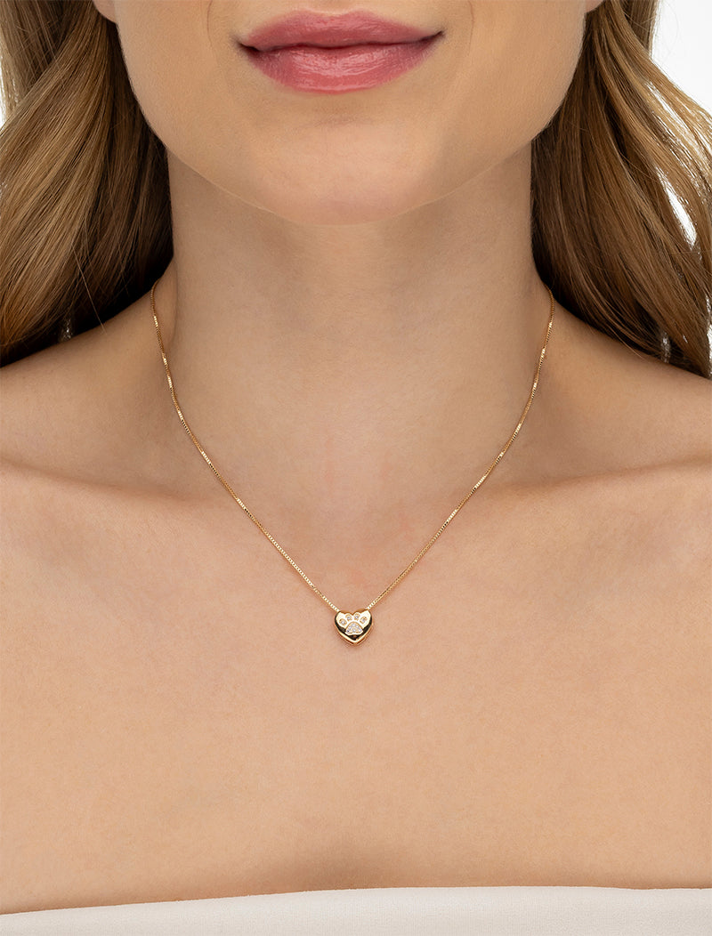 Colar Coração Patinha Cravejada Banho Ouro 18k