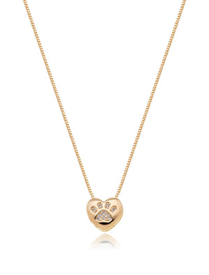 Colar Coração Patinha Cravejada Banho Ouro 18k
