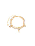 Pulseira Dupla Riviera Corações Banho Ouro 18k