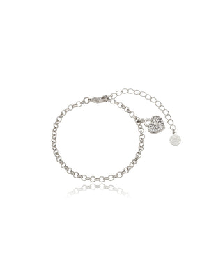 Pulseira Cadeado Coração Cravejado Banho Ródio