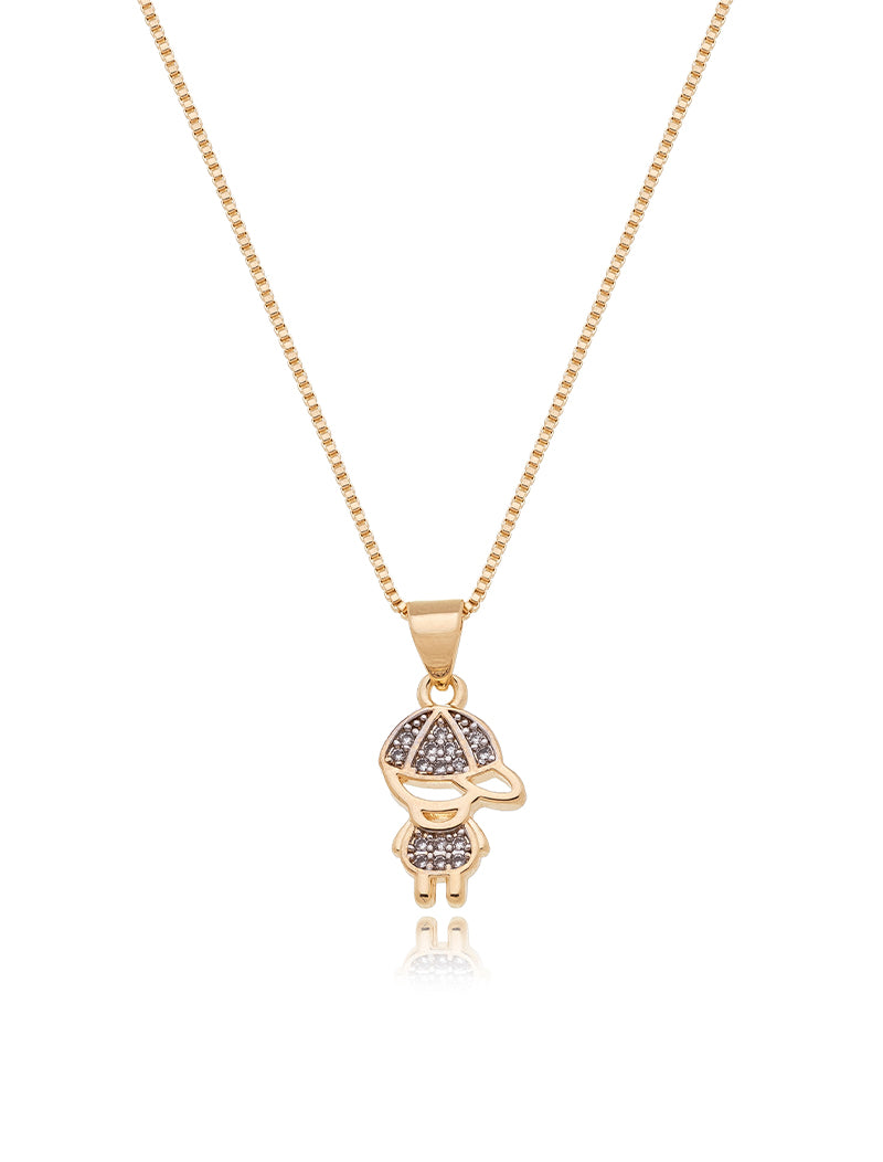 Colar Filhos Menino Cravejado Banho Ouro 18k