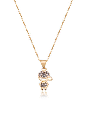 Colar Filhos Menino Cravejado Banho Ouro 18k
