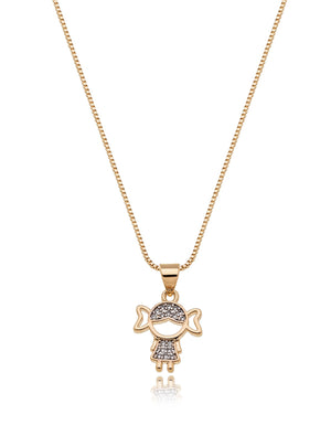 Colar Filhos Menina Cravejado Banho Ouro 18k