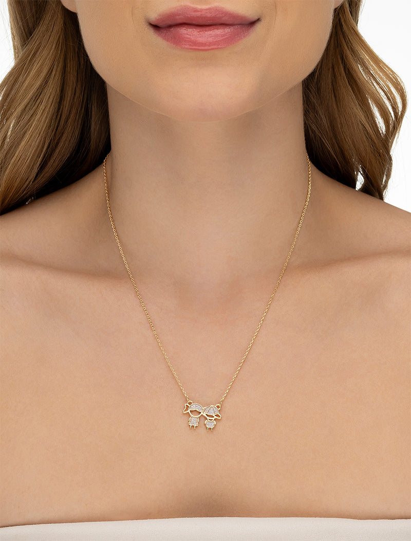Colar Filhos Menina E Menino Cravejados Banho Ouro 18k