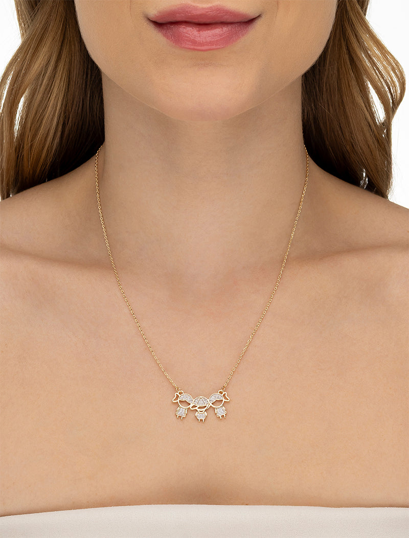 Colar Filhos Meninas E Menino Cravejados Banho Ouro 18k