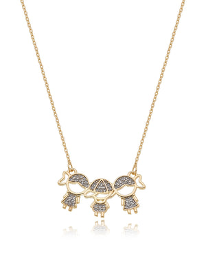 Colar Filhos Meninas E Menino Cravejados Banho Ouro 18k