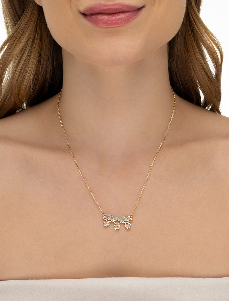 Colar Filhos Meninos e Menina Cravejados Banho Ouro 18k