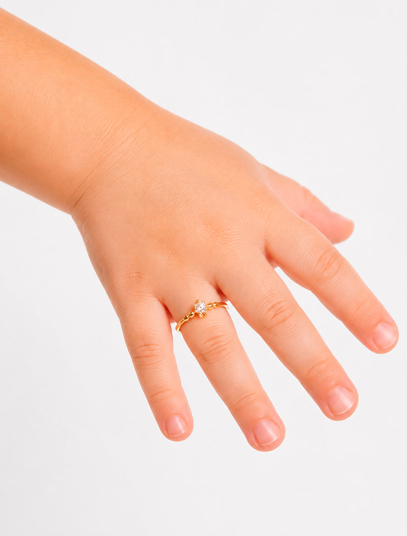 Anel Infantil Solitário Aro Gominhos Banho Ouro 18k