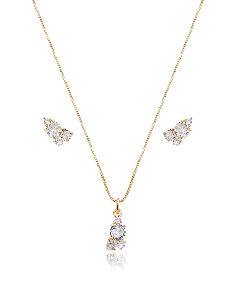 Conjunto Pontos De Luz Banho Ouro 18k Cristal