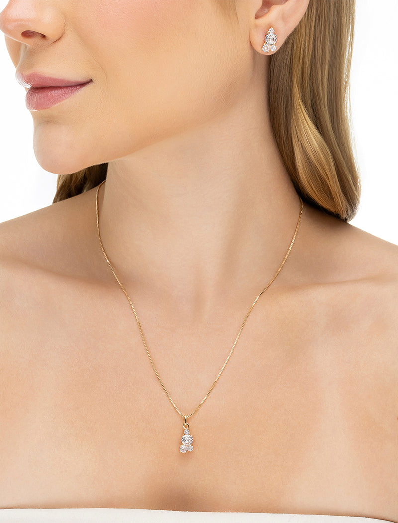 Conjunto Pontos De Luz Banho Ouro 18k Cristal