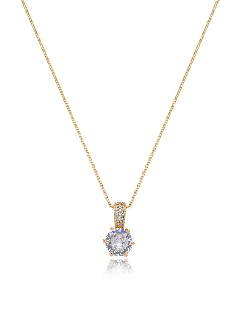 Colar Ponto de Luz Detalhe Cravejado Banho Ouro 18K Zircônia