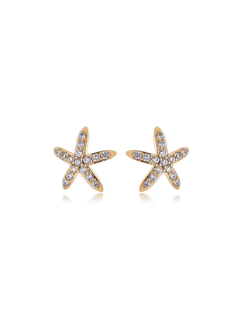 Brinco Teen Delicado Estrela Cravejada Banho Ouro 18K Zircônia