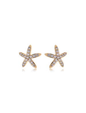 Brinco Teen Delicado Estrela Cravejada Banho Ouro 18K Zircônia