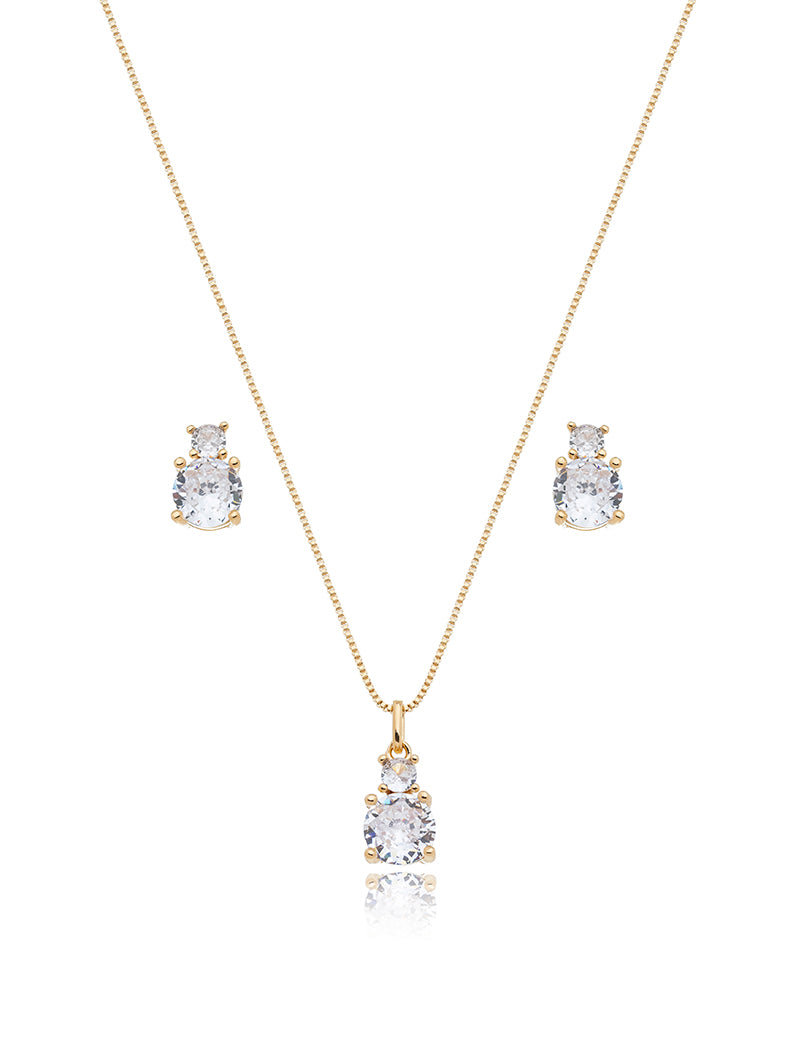 Conjunto Dois Pontos De Luz Banho Ouro 18k Zircônias