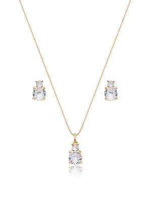 Conjunto Dois Pontos De Luz Banho Ouro 18k Zircônias