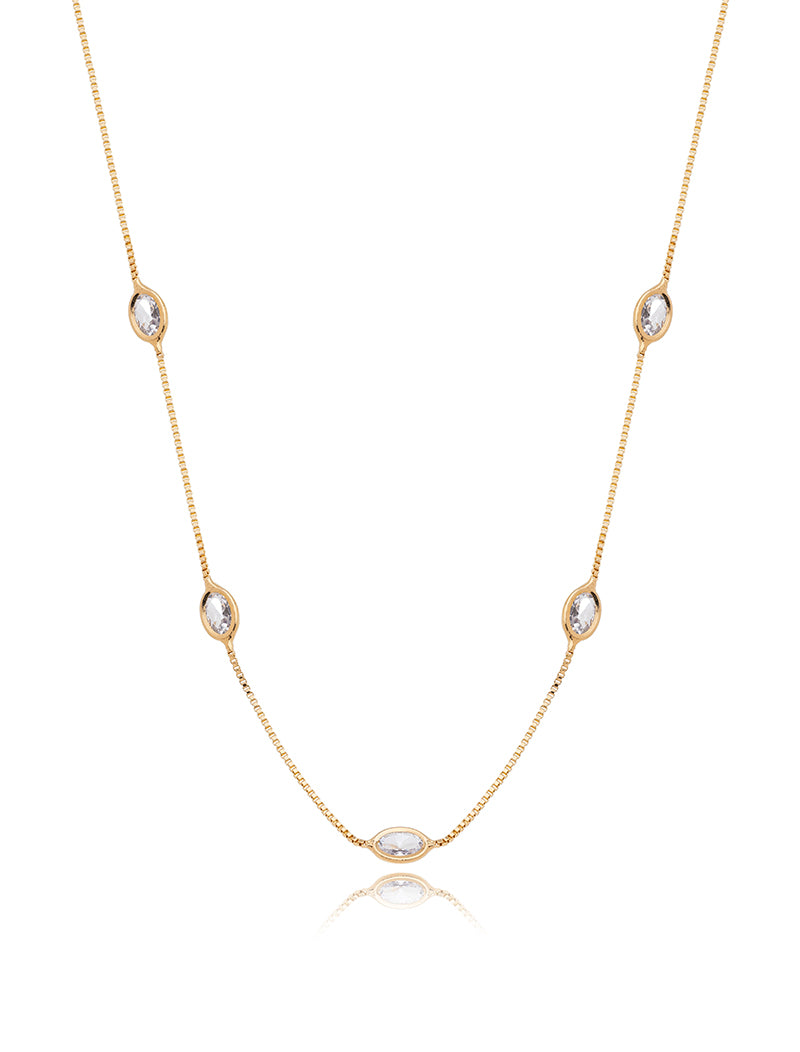 Colar Choker Cinco Navetes Banho Ouro 18K