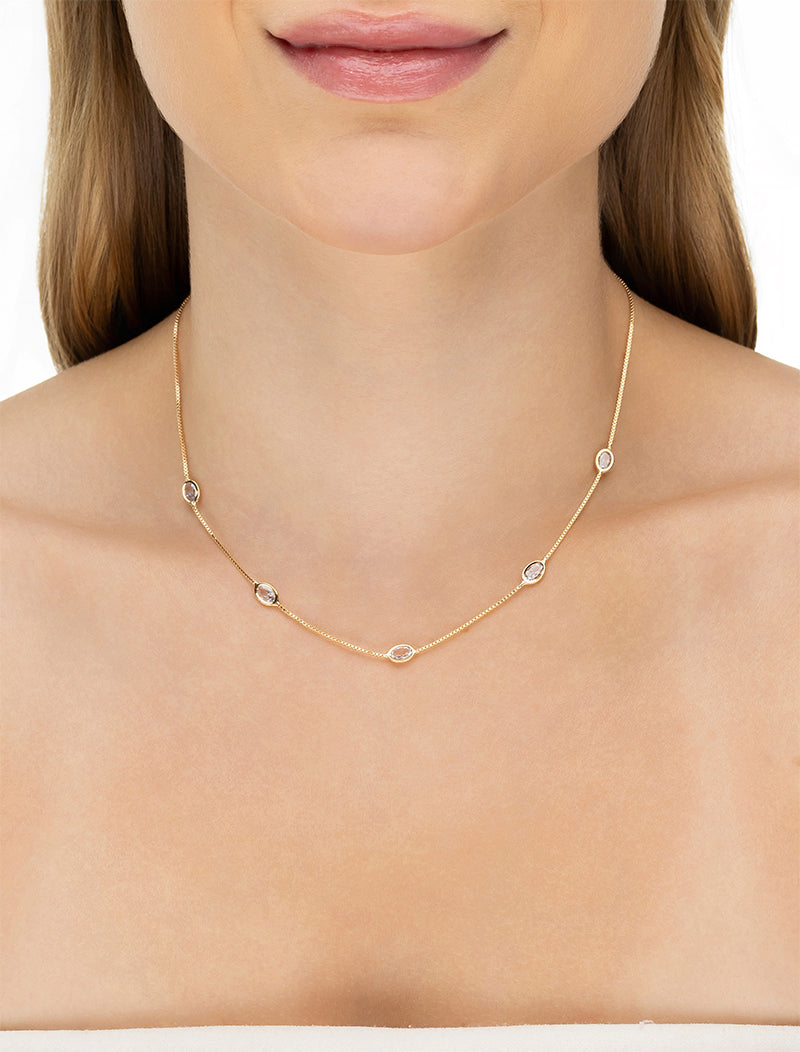 Colar Choker Cinco Navetes Banho Ouro 18K