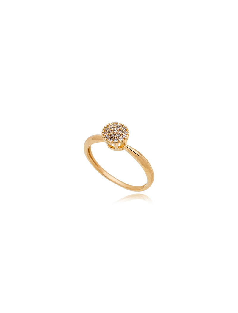 Anel Detalhe Redondo Cravejado Banho Ouro 18K Zircônia