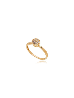 Anel Detalhe Redondo Cravejado Banho Ouro 18K Zircônia