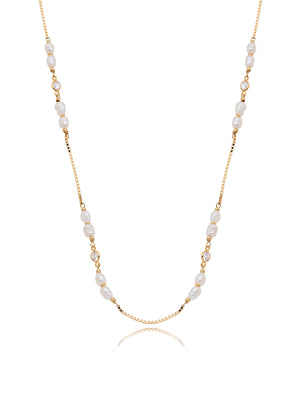 Colar Longo Pontos De Luz Pérolas Água Doce Banho Ouro 18k