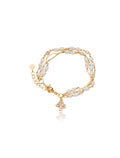Pulseira Fileiras Árvore Cravejadad Banho Ouro 18k Pérolas Água Doce