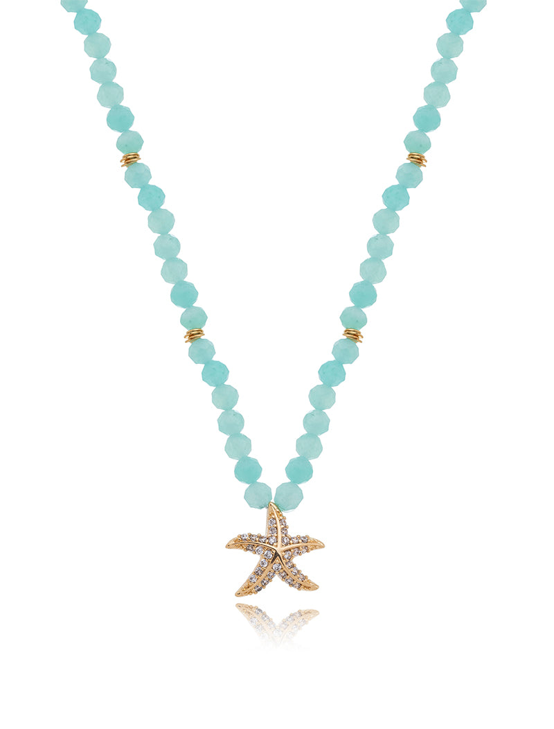 Colar Maré Pingente Estrela Cravejada Banho Ouro 18k Zircônia Jade