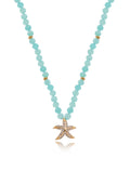 Colar Maré Pingente Estrela Cravejada Banho Ouro 18k Zircônia Jade