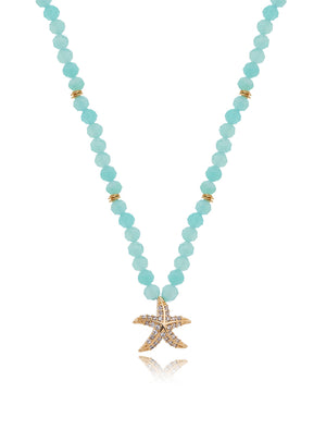 Colar Maré Pingente Estrela Cravejada Banho Ouro 18k Zircônia Jade