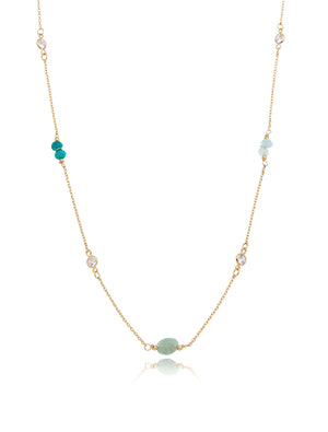 Colar Maré Longo Banho Ouro 18k Jade Madrepérola Zircônias