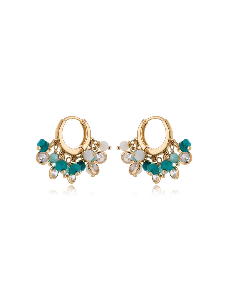 Brinco Maré Argola Cacho Banho Ouro 18k Jade Madrepérola Zircônia