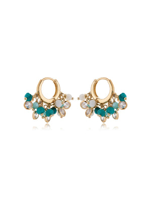 Brinco Maré Argola Cacho Banho Ouro 18k Jade Madrepérola Zircônia