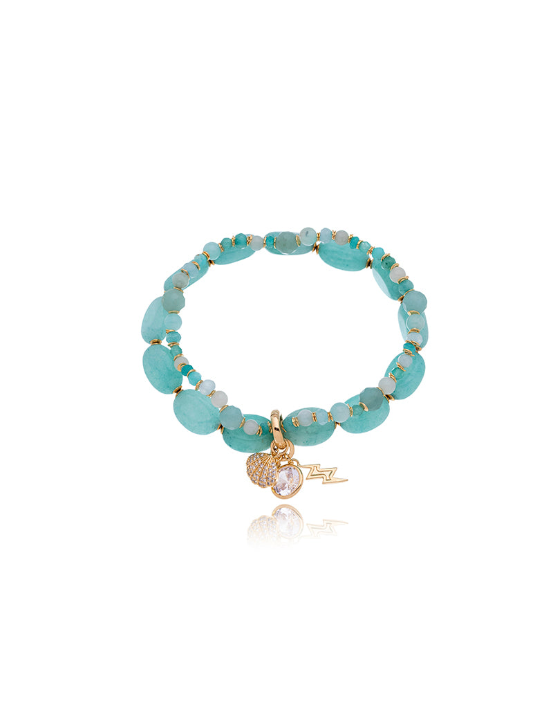 Pulseira Maré Duas Voltas Concha Cravejada Banho Ouro 18k Jade Zircônias