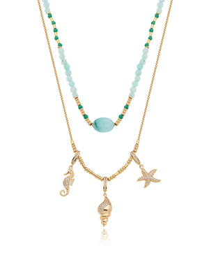 Colar Maré Duo Fundo Do Mar Banho Ouro 18k Jade Cristais