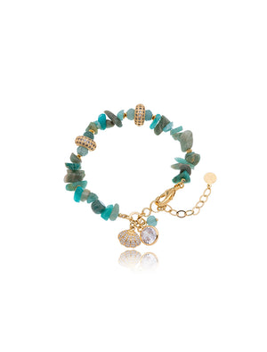 Pulseira Maré Cascalhos Mesclados Pingentes Banho Ouro 18k Zircônia Jade