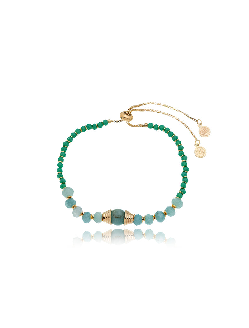 Pulseira Maré Ajustável Delicada Banho Ouro 18k Jade Cristal