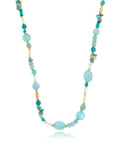 Colar Maré Longo Ajustável Banho Ouro 18k Jade Amazonita
